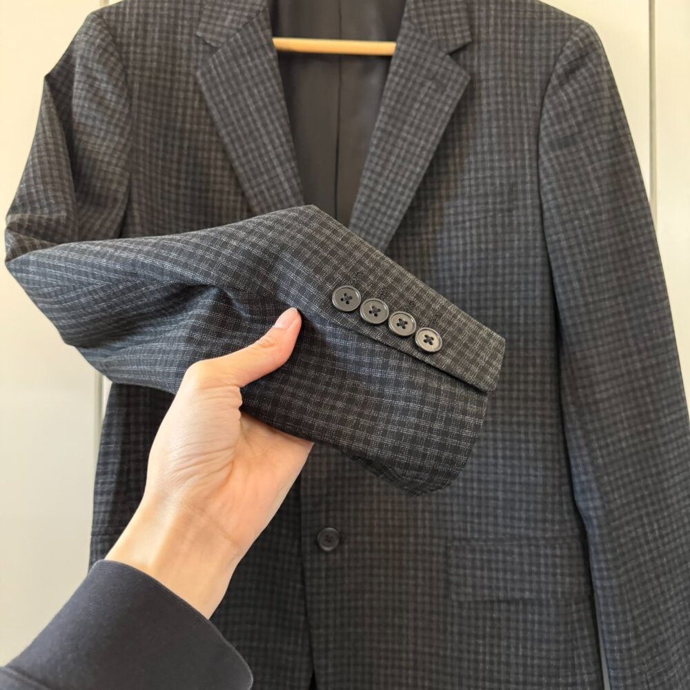 Theory Grey Suit Set In Charcoal Check Wool-Cotton - image 3